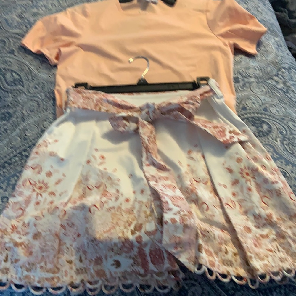 Peach and cream high waist floral print shorts